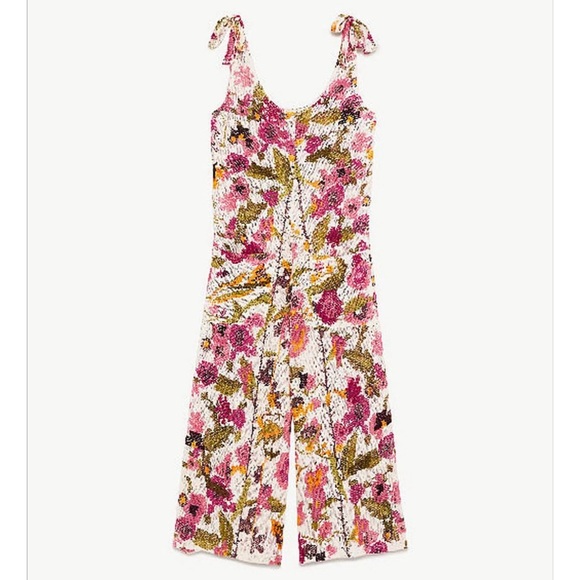 Zara Floral Textured Jumpsuit Cover Up 8 NWOT Resort Wear / Vacation - Picture 2 of 9